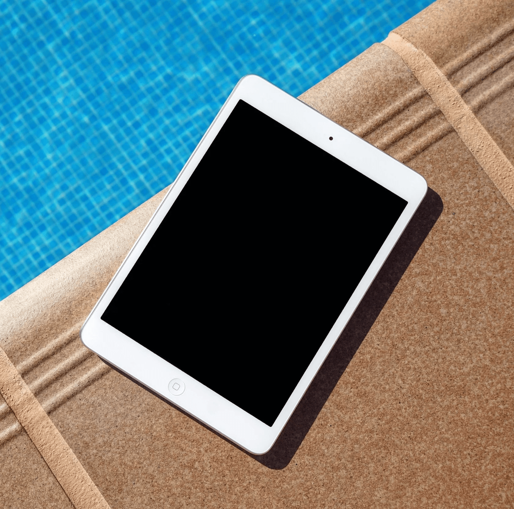 Tablet on blue